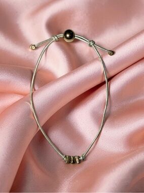 Solid 14kt Gold cracked pearl white leather Slider Bracelet